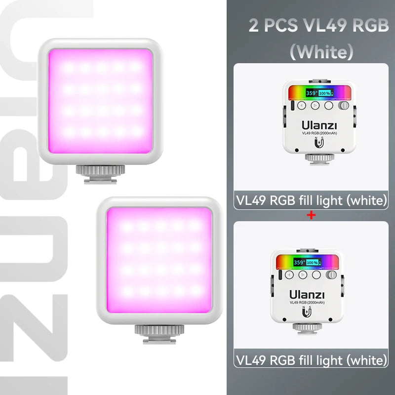 Ulanzi VL49 RGB Video Lights Mini LED Camera Light 2000mAh Rechargable LED Panel Lamp Photo Video Lighting for Youtube Tik tok