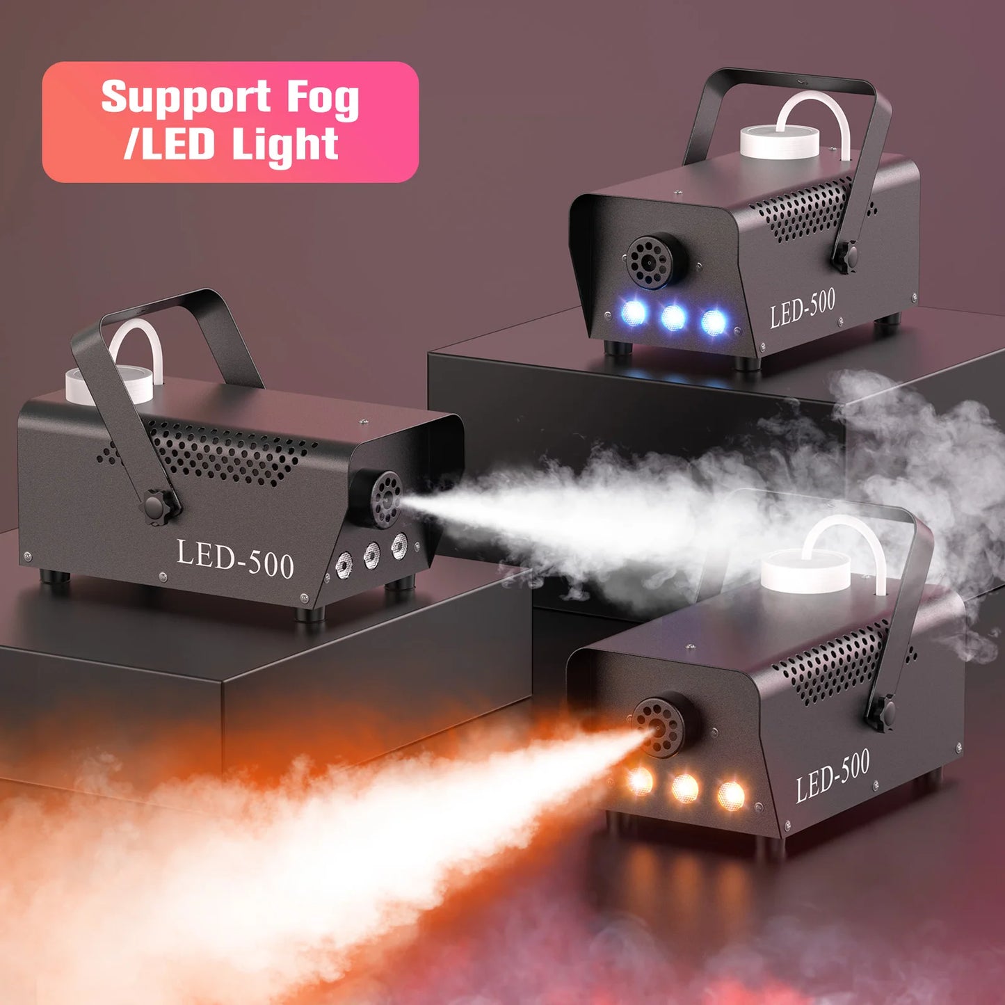 U'King 500W Smoke Machine RGB 3 LED Mixed Color Fog Machine with Remote Control Stage Smoke Ejector for DJ Halloween Christmas