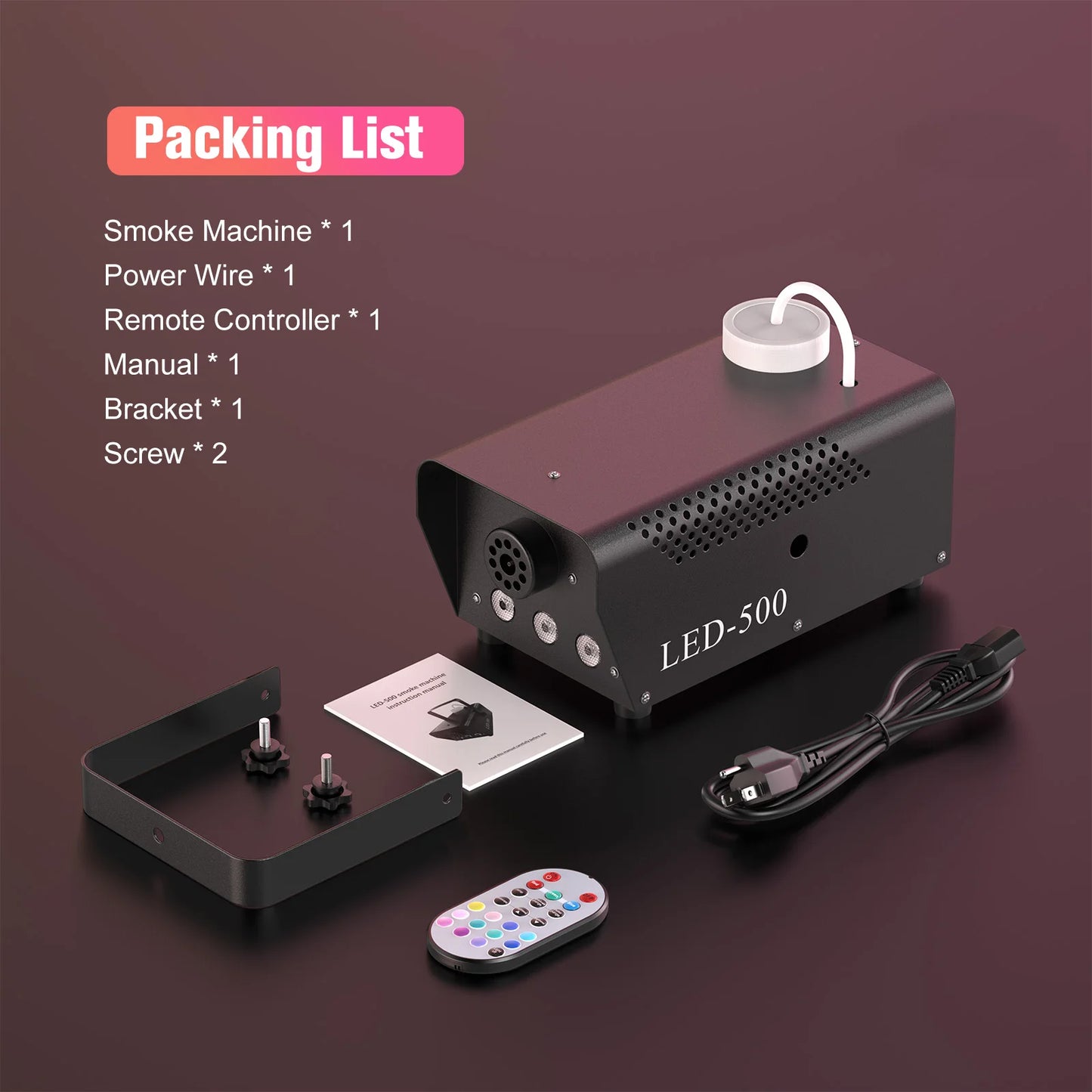 U'King 500W Smoke Machine RGB 3 LED Mixed Color Fog Machine with Remote Control Stage Smoke Ejector for DJ Halloween Christmas