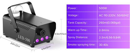 U'King 500W Smoke Machine RGB 3 LED Mixed Color Fog Machine with Remote Control Stage Smoke Ejector for DJ Halloween Christmas